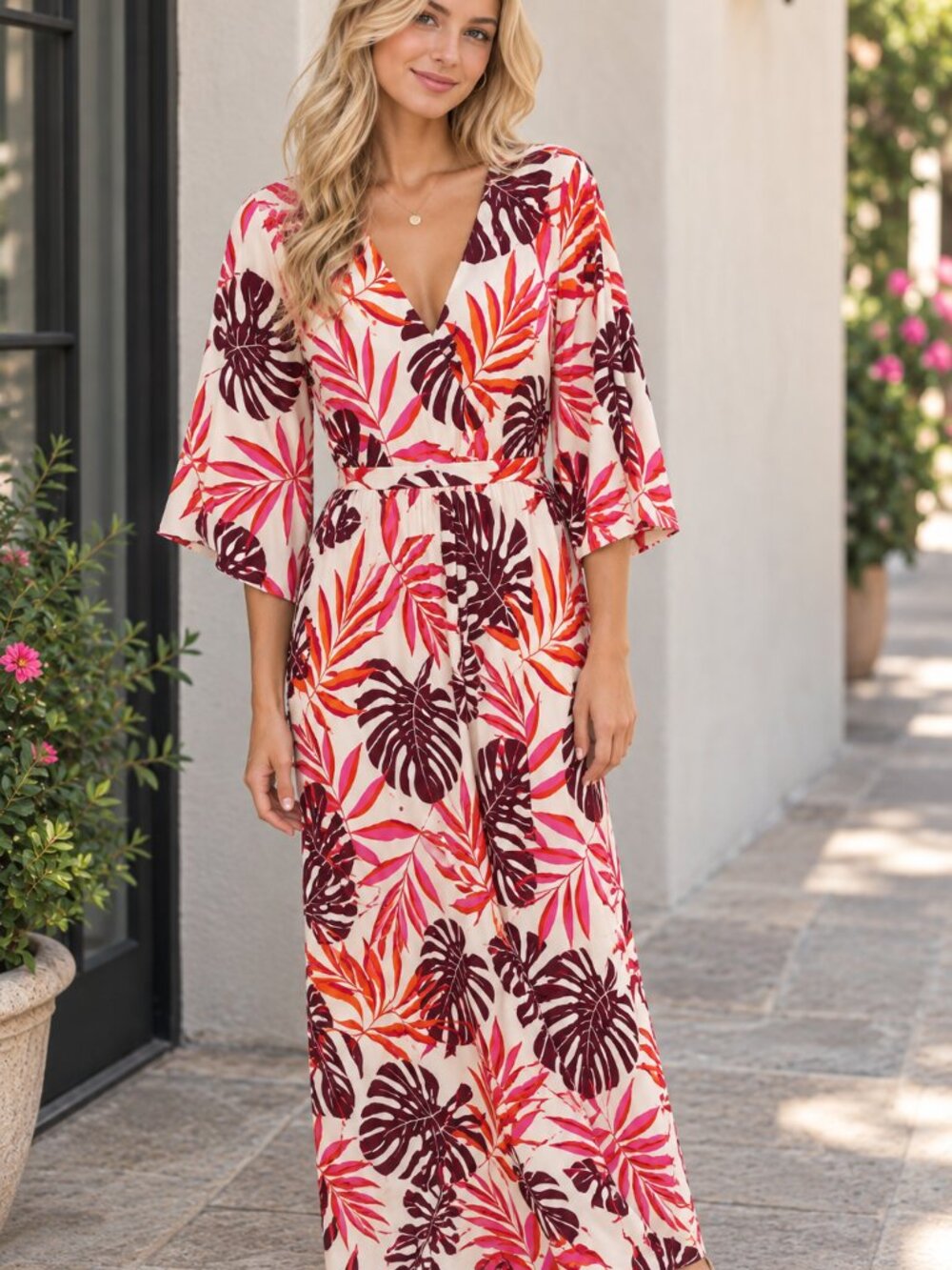 Brand New G by Giuliana EcoLuxe Long Floral V-Neck Maxi Dress